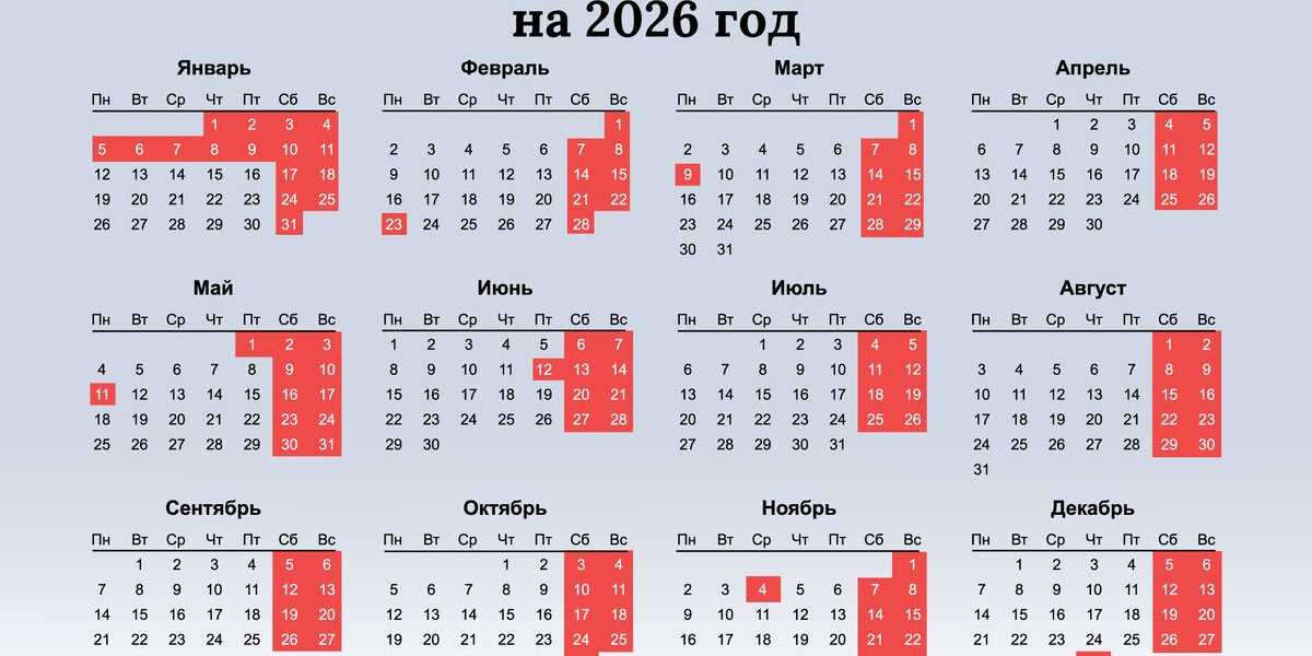 Календарь на 2026 год: Как грамотно спланировать отпуск и длинные выходные Календарь на 2026 год: Как грамотно спланировать отпуск и длинные выходные
